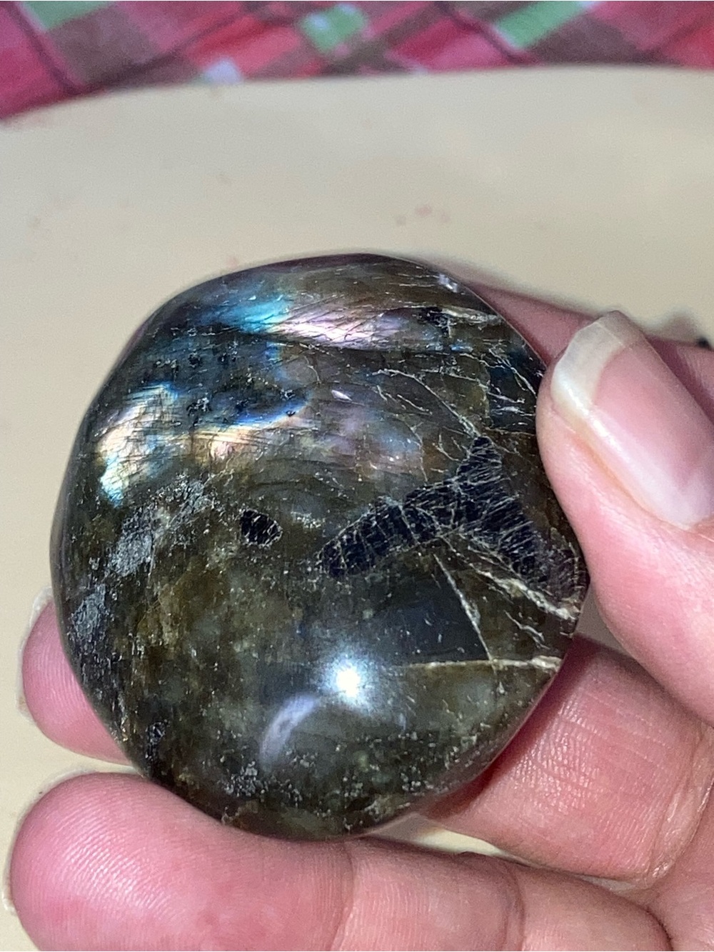 Labradorite Healing Stone Palm Stone - Iridescent Green